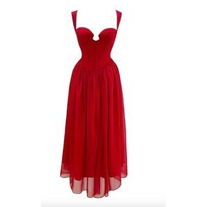 ADEIRLINA WITH LOVE RED MIDI DRESS IN TRUE RED XS